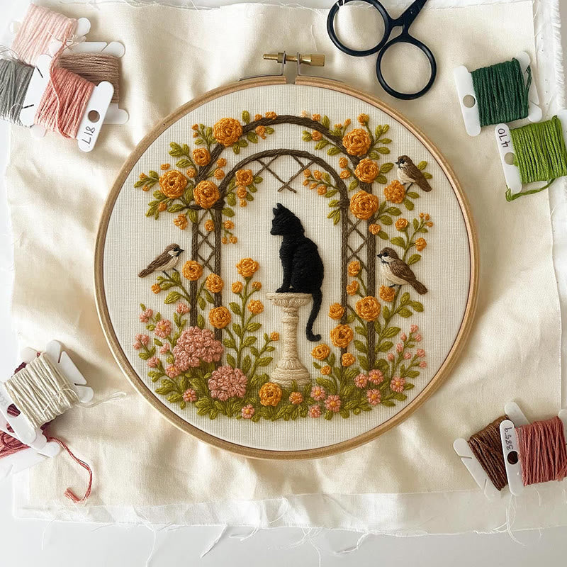 Rubbyoo Embroidery Kit - Cat With Blooming Flowers | Handicraft For Wedding Gifts | Perfect As Room Decor - image 2