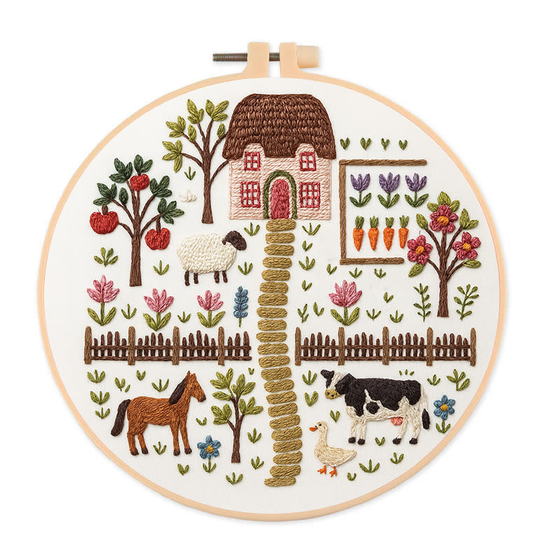 Rubbyoo Embroidery Kit - Harvest Farm | Beautiful Landscape Craft | Perfect Needle Set For Beginner - 20*20cm - image 0