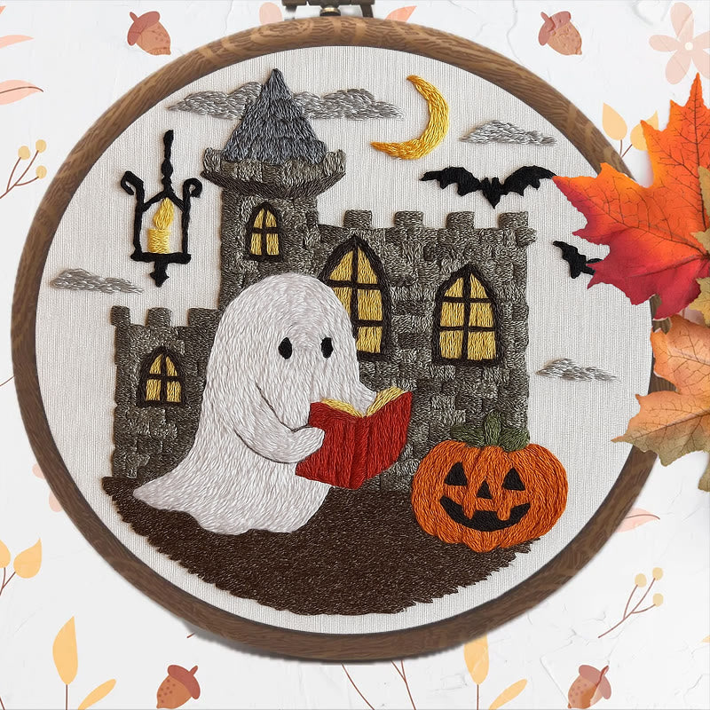 Rubbyoo Embroidery Kit - Halloween Reading Ghost | Creative Wall Hanging | Diy Halloween Decor - image 1