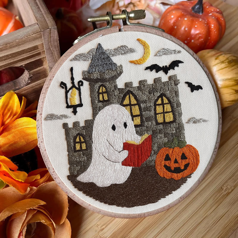 Rubbyoo Embroidery Kit - Halloween Reading Ghost | Creative Wall Hanging | Diy Halloween Decor - image 2