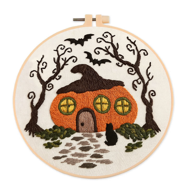 Rubbyoo Embroidery Kit - Mysterious Pumpkin House | Handmade Gifts For Helloween | Spooky Sewing Craft   - 20*20cm - image 0