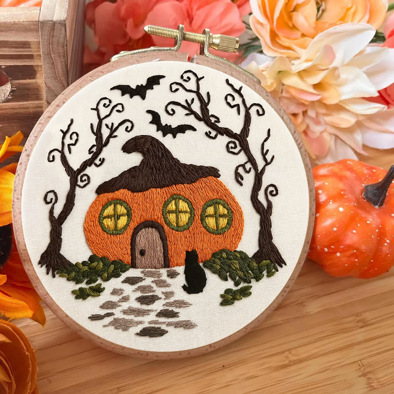 Rubbyoo Embroidery Kit - Mysterious Pumpkin House | Handmade Gifts For Helloween | Spooky Sewing Craft   - image 1