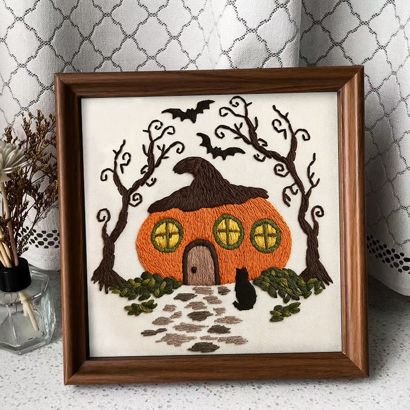 Rubbyoo Embroidery Kit - Mysterious Pumpkin House | Handmade Gifts For Helloween | Spooky Sewing Craft   - Embroidery Kit Plus An Extra Frame - image 9
