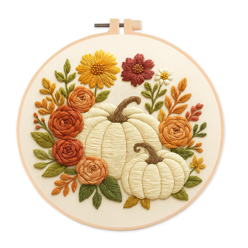 Rubbyoo Embroidery Kit - Floral Pumpkin | Easy Handmade Needlework | Diy Helloween Craft - 20*20cm - image 0