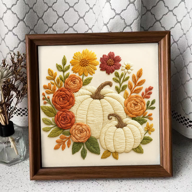 Rubbyoo Embroidery Kit - Floral Pumpkin | Easy Handmade Needlework | Diy Helloween Craft - Embroidery Kit Plus An Extra Frame - image 9