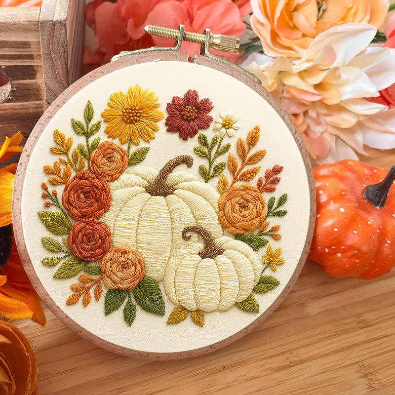 Rubbyoo Embroidery Kit - Floral Pumpkin | Easy Handmade Needlework | Diy Helloween Craft - image 1
