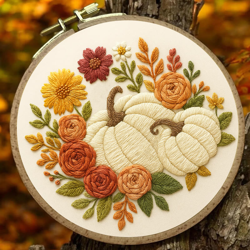 Rubbyoo Embroidery Kit - Floral Pumpkin | Easy Handmade Needlework | Diy Helloween Craft - image 3