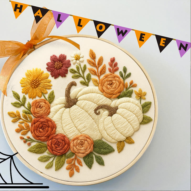 Rubbyoo Embroidery Kit - Floral Pumpkin | Easy Handmade Needlework | Diy Helloween Craft - image 2