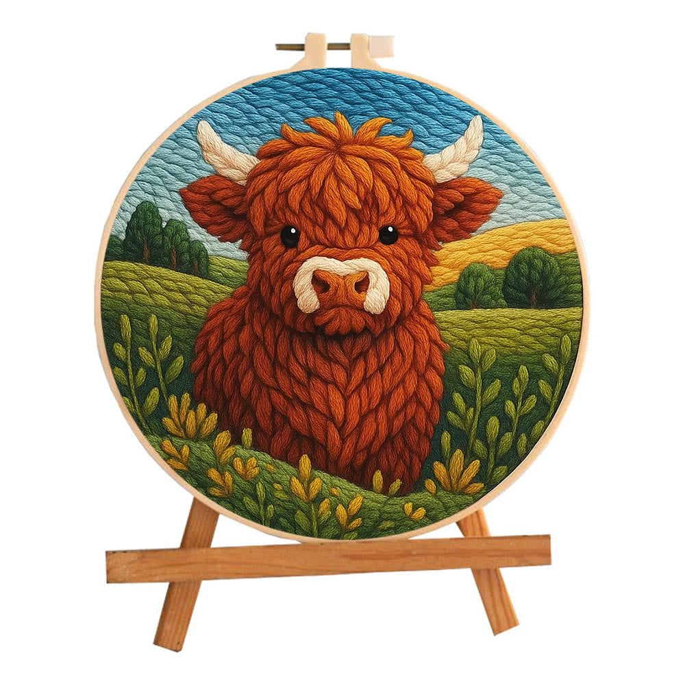 Highland Cow In Field Punch Needle Kit - Handmade Animal Craft | Nice Wall Hanging Decor - image 9