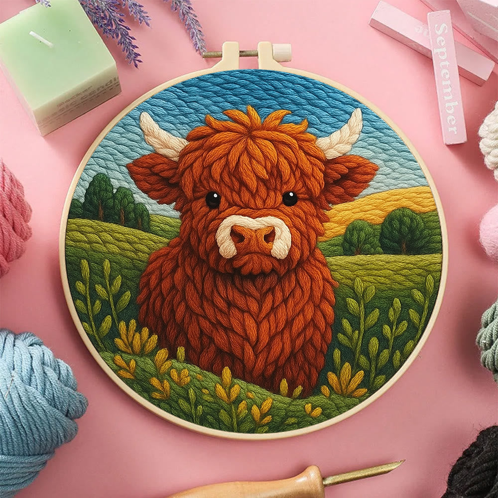 Highland Cow In Field Punch Needle Kit - Handmade Animal Craft | Nice Wall Hanging Decor - image 6