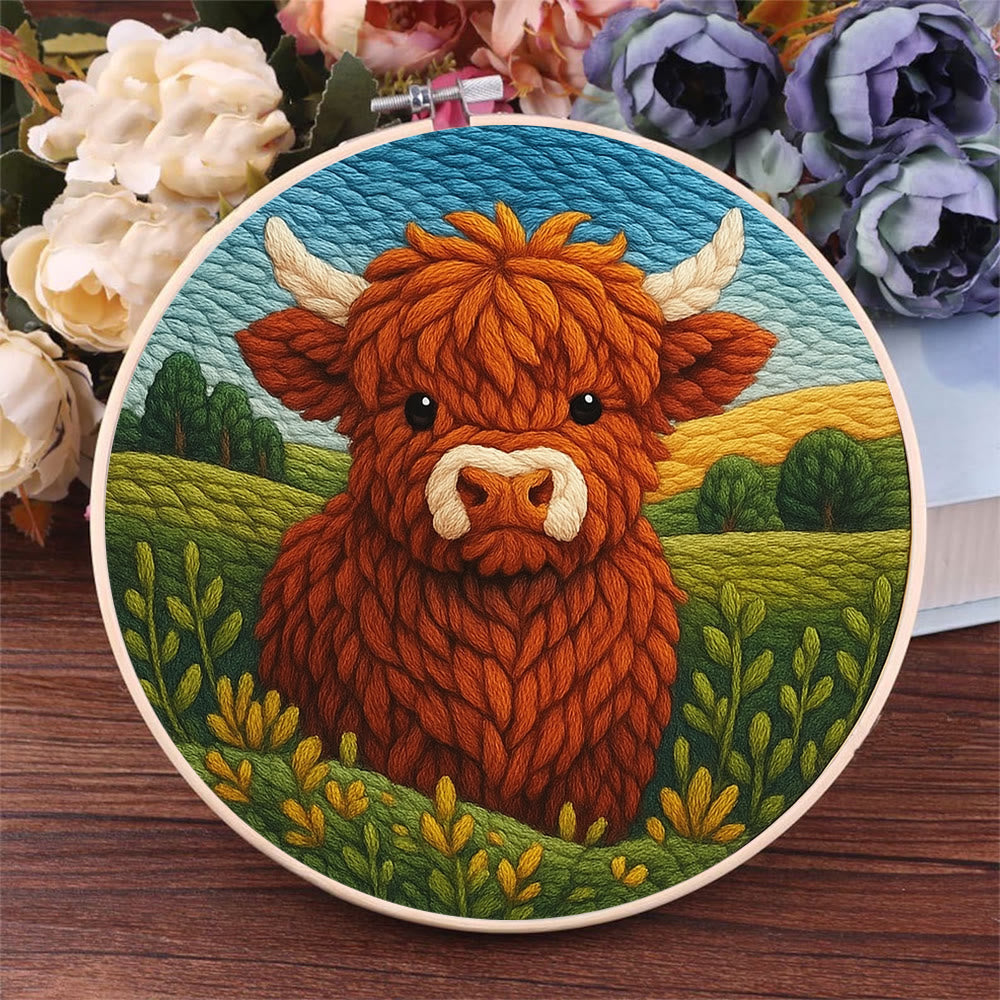 Highland Cow In Field Punch Needle Kit - Handmade Animal Craft | Nice Wall Hanging Decor - image 8