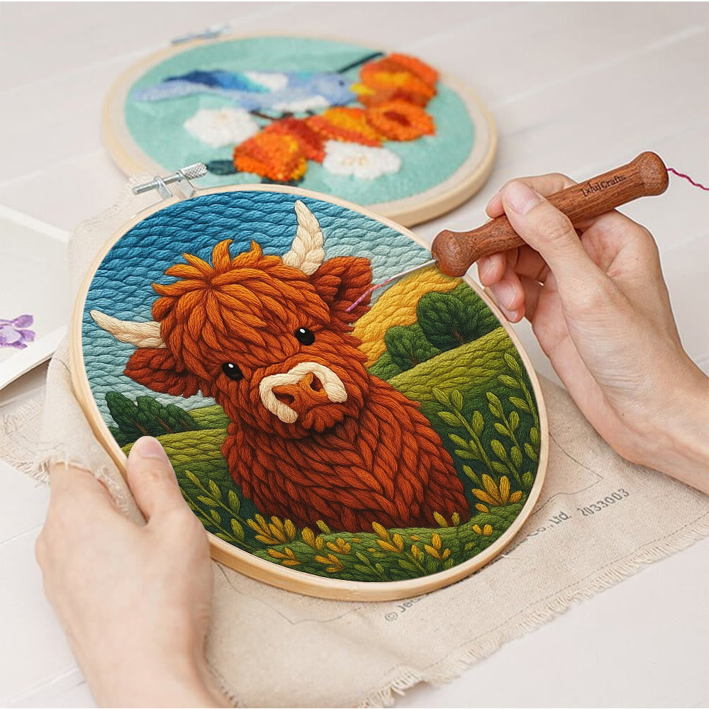 Highland Cow In Field Punch Needle Kit - Handmade Animal Craft | Nice Wall Hanging Decor - image 5