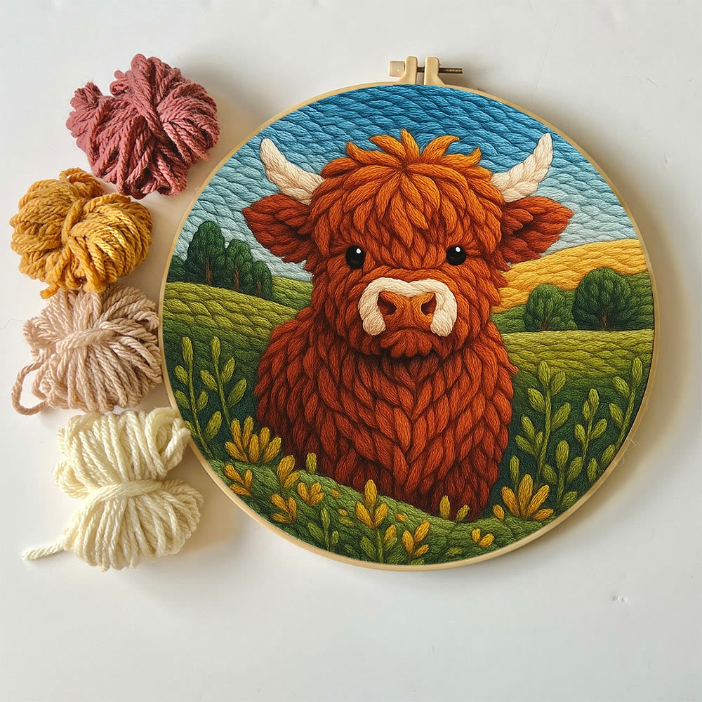 Highland Cow In Field Punch Needle Kit - Handmade Animal Craft | Nice Wall Hanging Decor - image 7