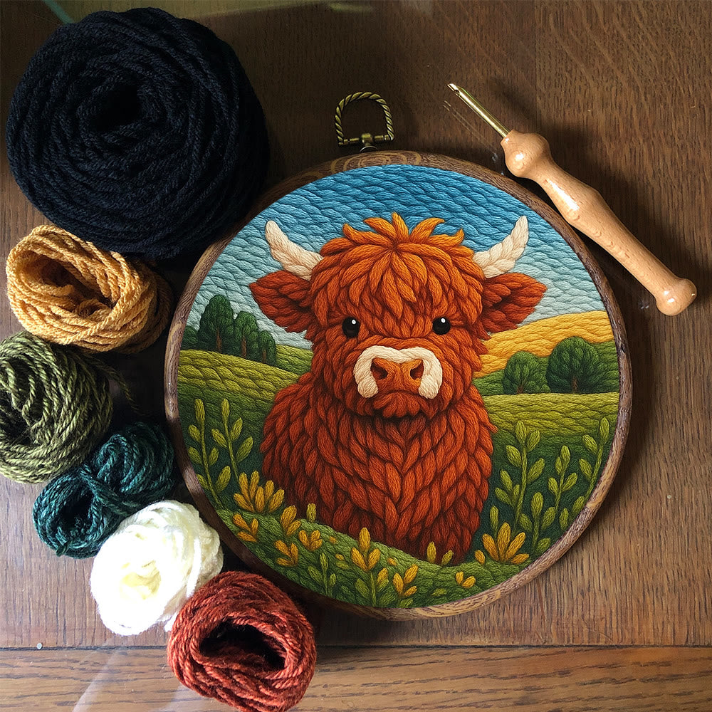 Highland Cow In Field Punch Needle Kit - Handmade Animal Craft | Nice Wall Hanging Decor - image 2