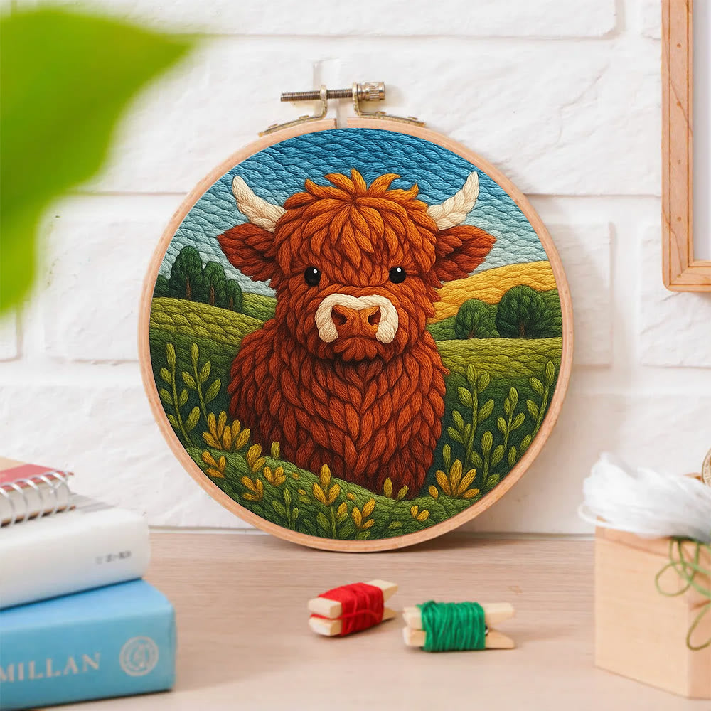 Highland Cow In Field Punch Needle Kit - Handmade Animal Craft | Nice Wall Hanging Decor - image 4