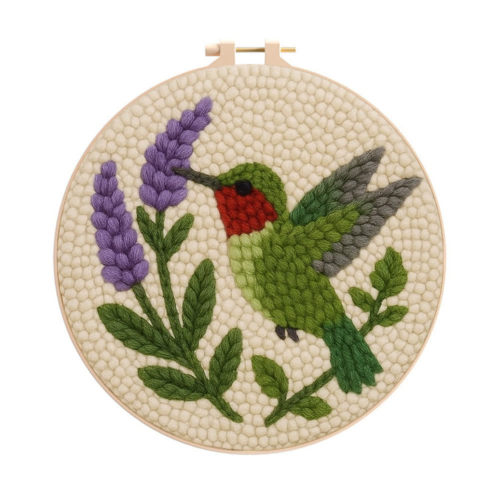 Lavender Hummingbird  Punch Needle Kit - Lovely Bird Handicraft | Gift For Bird Enthusiasts - 20cm*20cm - image 0