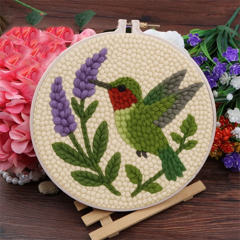 Lavender Hummingbird  Punch Needle Kit - Lovely Bird Handicraft | Gift For Bird Enthusiasts - image 1