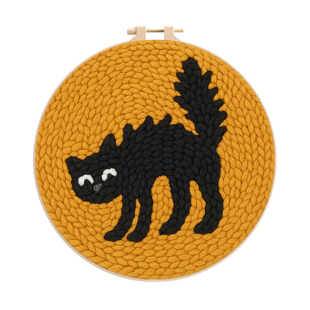 Naughty Black Cat Punch Needle Kit - Adorable Animal Needlework | Easy Handmade Craft For Child  - 20cm*20cm - image 0