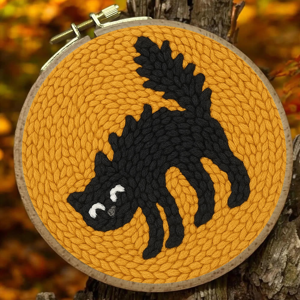 Naughty Black Cat Punch Needle Kit - Adorable Animal Needlework | Easy Handmade Craft For Child  - image 1