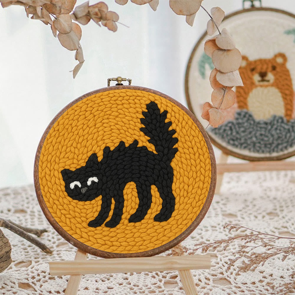 Naughty Black Cat Punch Needle Kit - Adorable Animal Needlework | Easy Handmade Craft For Child  - image 3