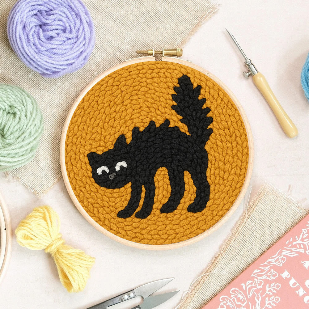 Naughty Black Cat Punch Needle Kit - Adorable Animal Needlework | Easy Handmade Craft For Child  - image 5