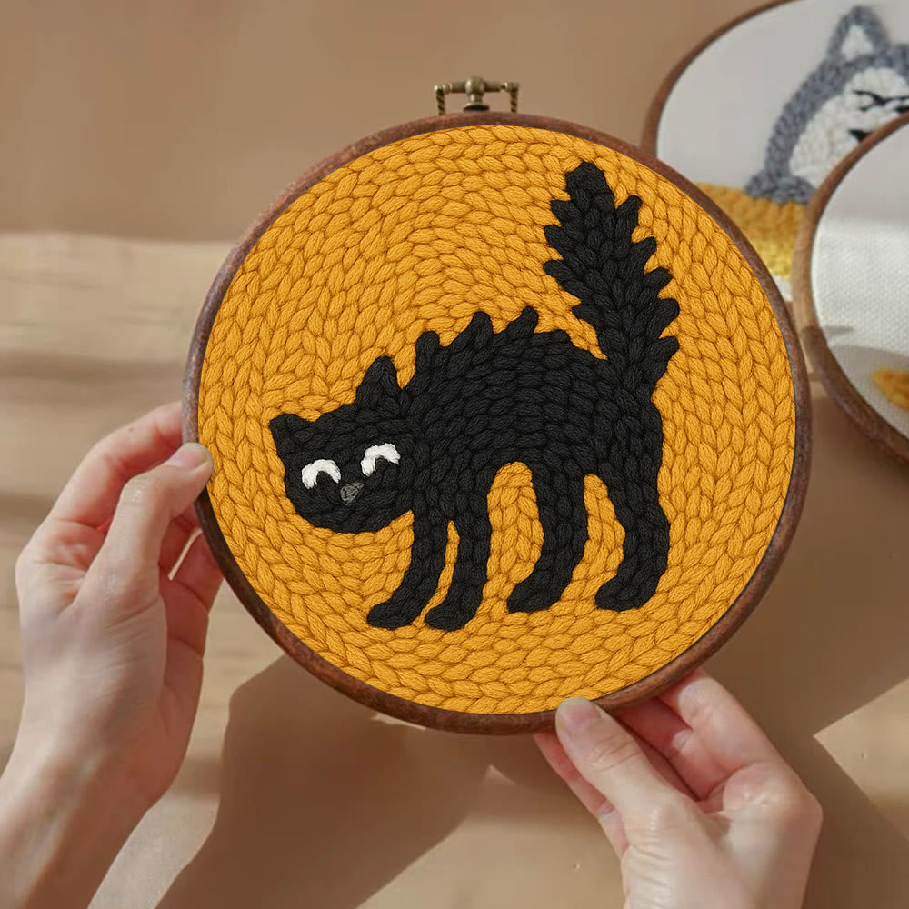 Naughty Black Cat Punch Needle Kit - Adorable Animal Needlework | Easy Handmade Craft For Child  - image 2