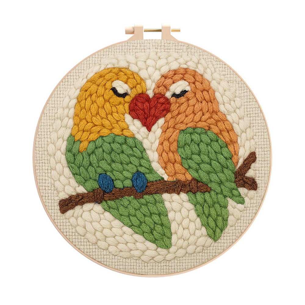 Parrots In Love Punch Needle Kit - Valentine Handicraft For Lover | Unique Gifts For Wedding  - 20cm*20cm - image 0