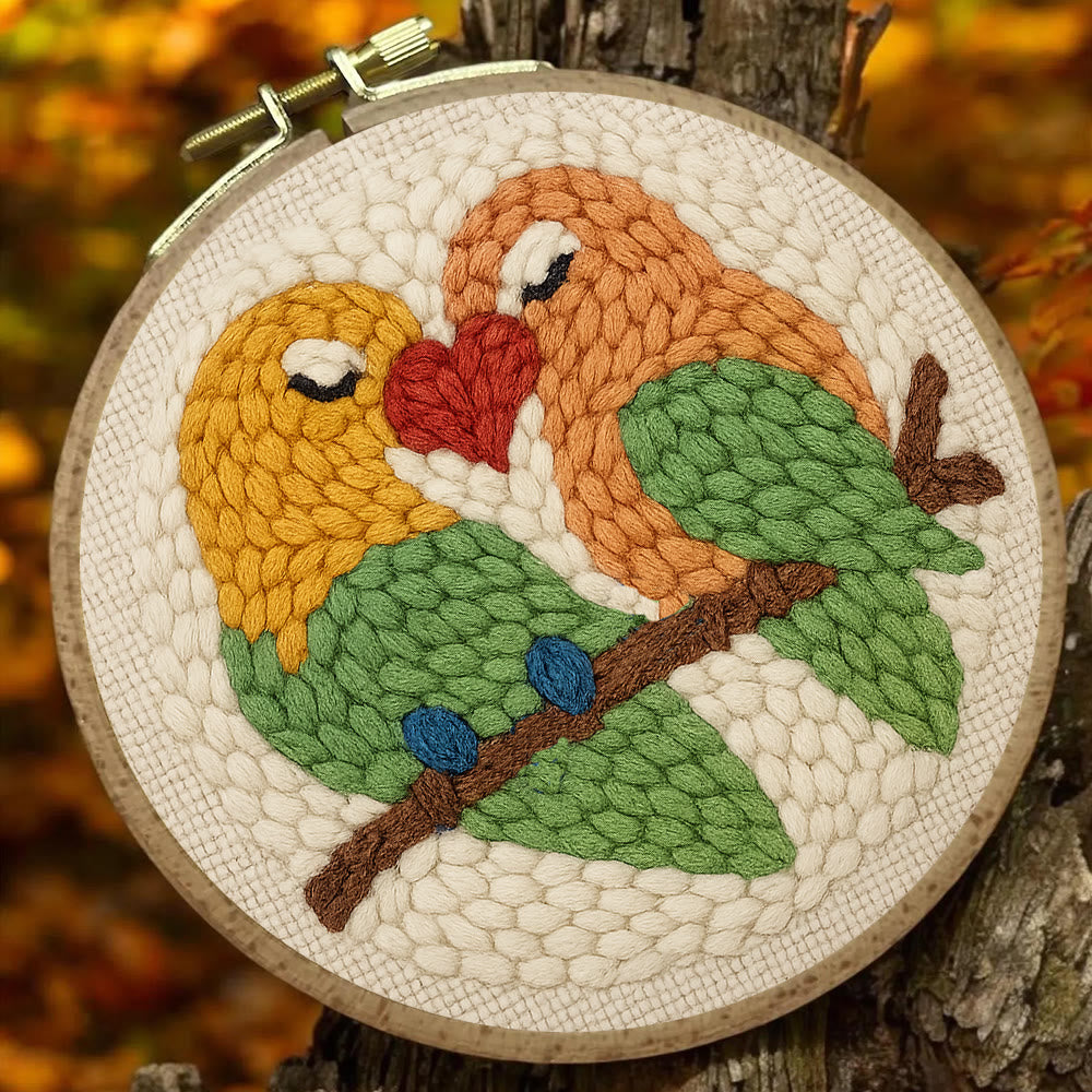 Parrots In Love Punch Needle Kit - Valentine Handicraft For Lover | Unique Gifts For Wedding  - image 1