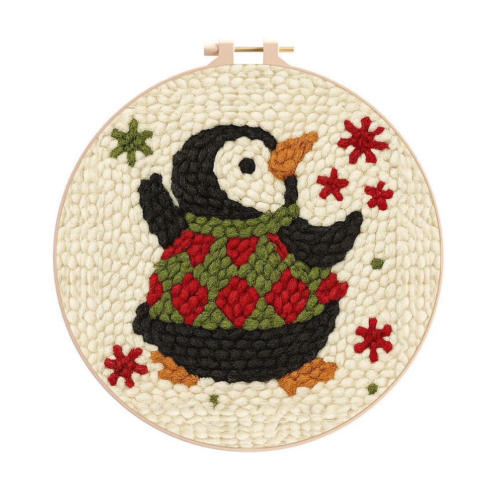 Happy Penguin Punch Needle Kit - Christmas Artwork Collection | Beginner Handmade Set - 20cm*20cm - image 0