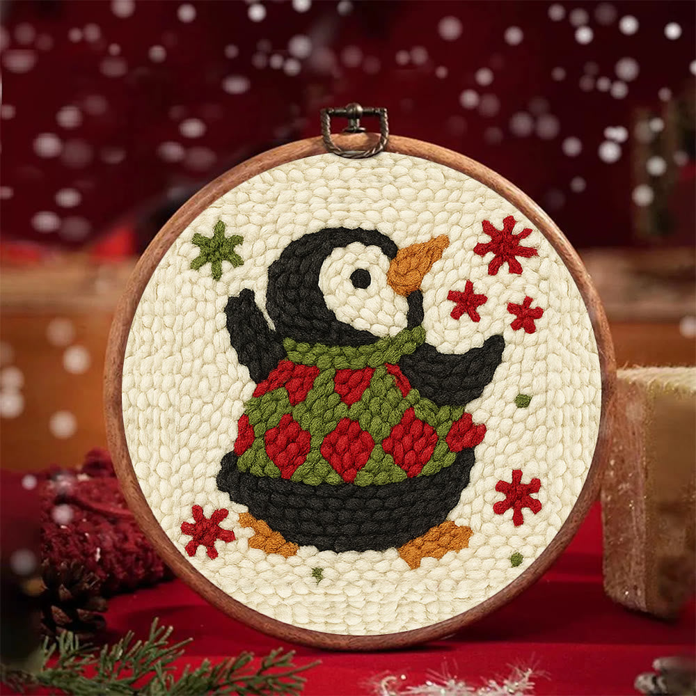 Happy Penguin Punch Needle Kit - Christmas Artwork Collection | Beginner Handmade Set - image 1