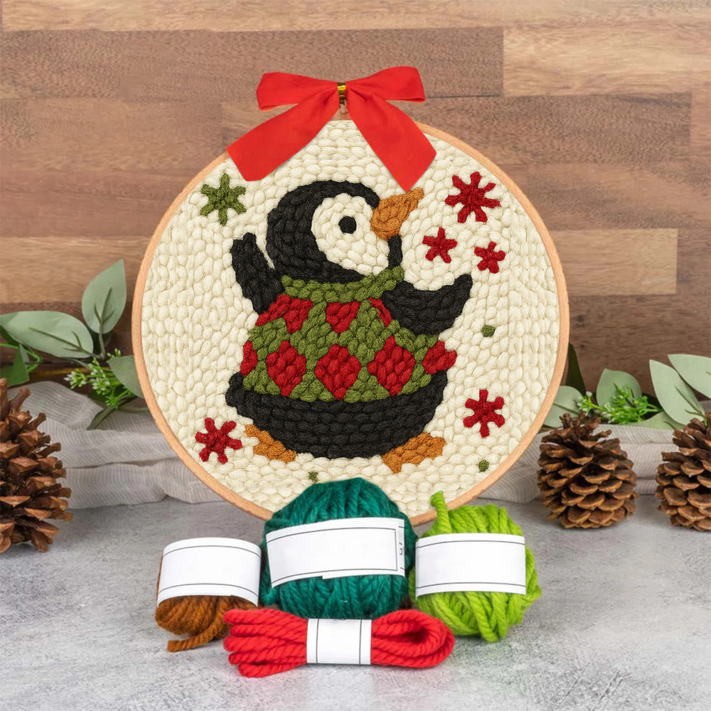 Happy Penguin Punch Needle Kit - Christmas Artwork Collection | Beginner Handmade Set - image 7