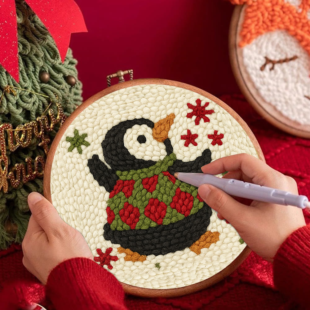 Happy Penguin Punch Needle Kit - Christmas Artwork Collection | Beginner Handmade Set - image 4