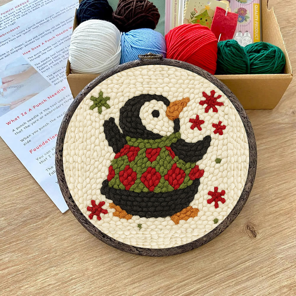 Happy Penguin Punch Needle Kit - Christmas Artwork Collection | Beginner Handmade Set - image 5