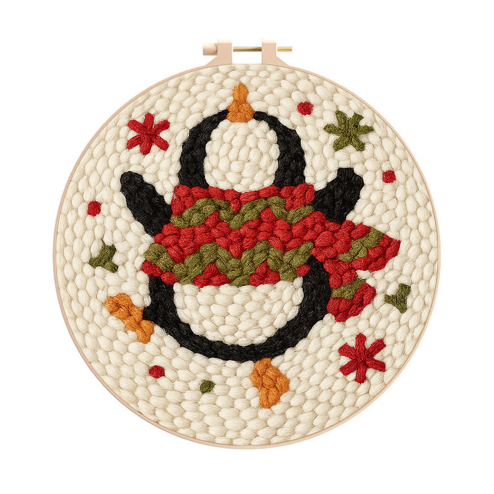 Dancing Penguin Punch Needle Kit - Easy Decorative Handicraft | Perfect Christmas Gifts  - 20cm*20cm - image 0