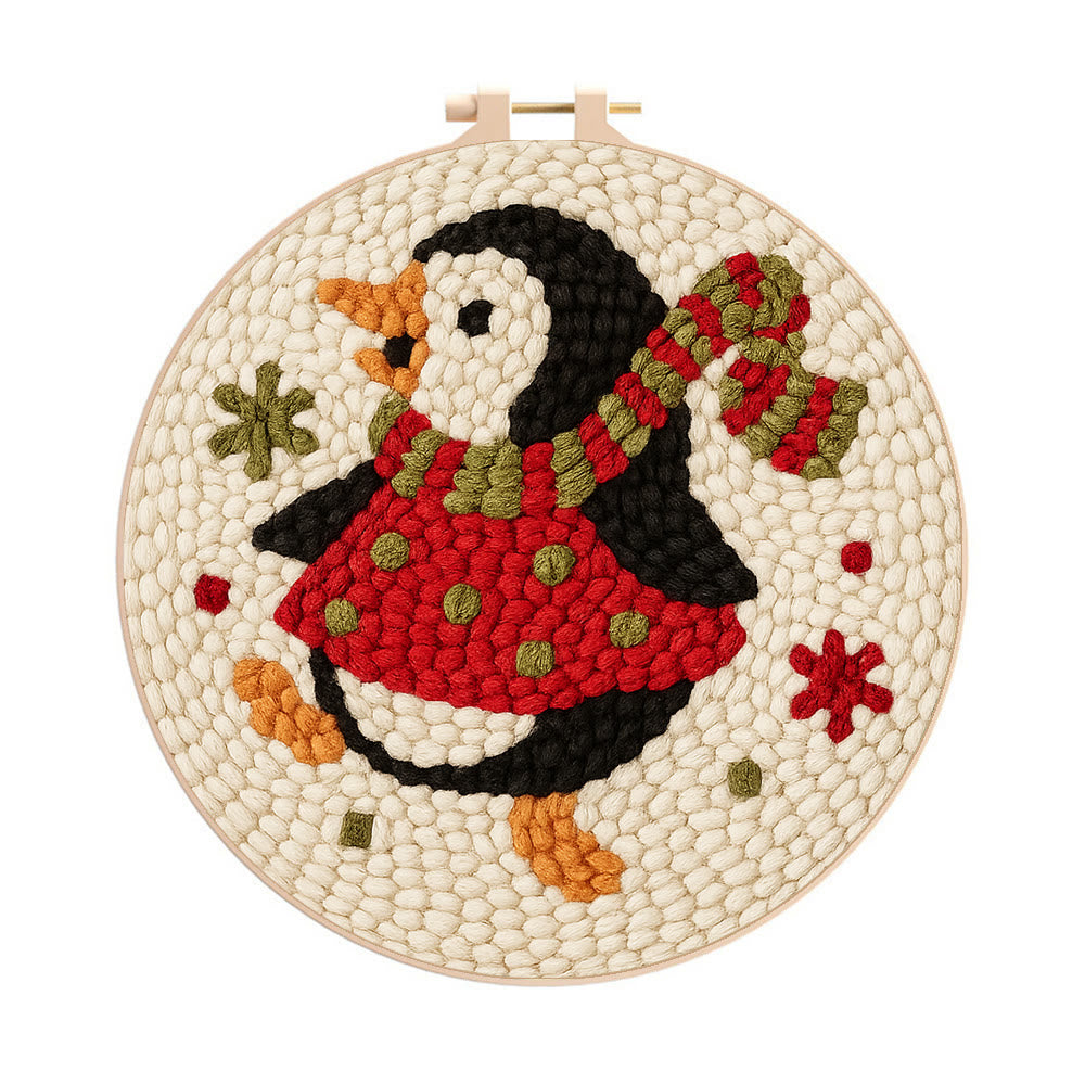  Rotating Penguin Punch Needle Kit - Christmas Wall Hanging Craft | Winter House Ornament  - 20cm*20cm - image 0