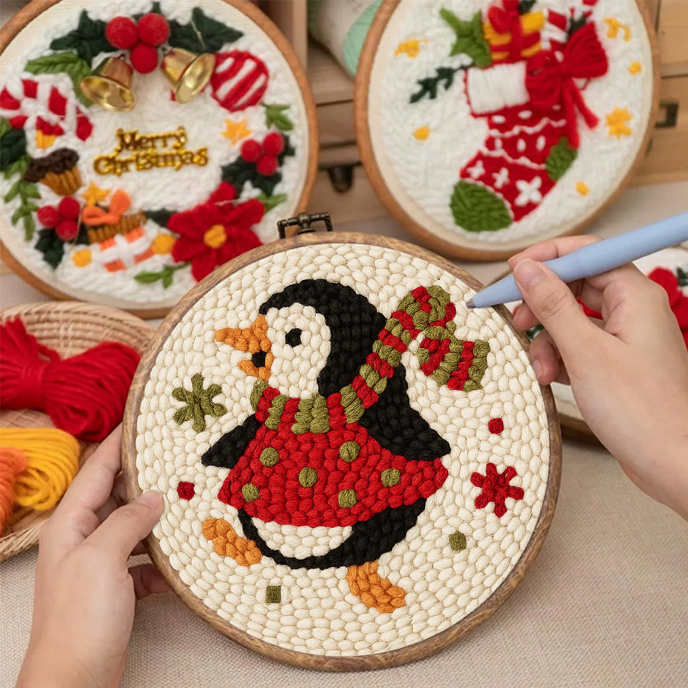  Rotating Penguin Punch Needle Kit - Christmas Wall Hanging Craft | Winter House Ornament  - image 4