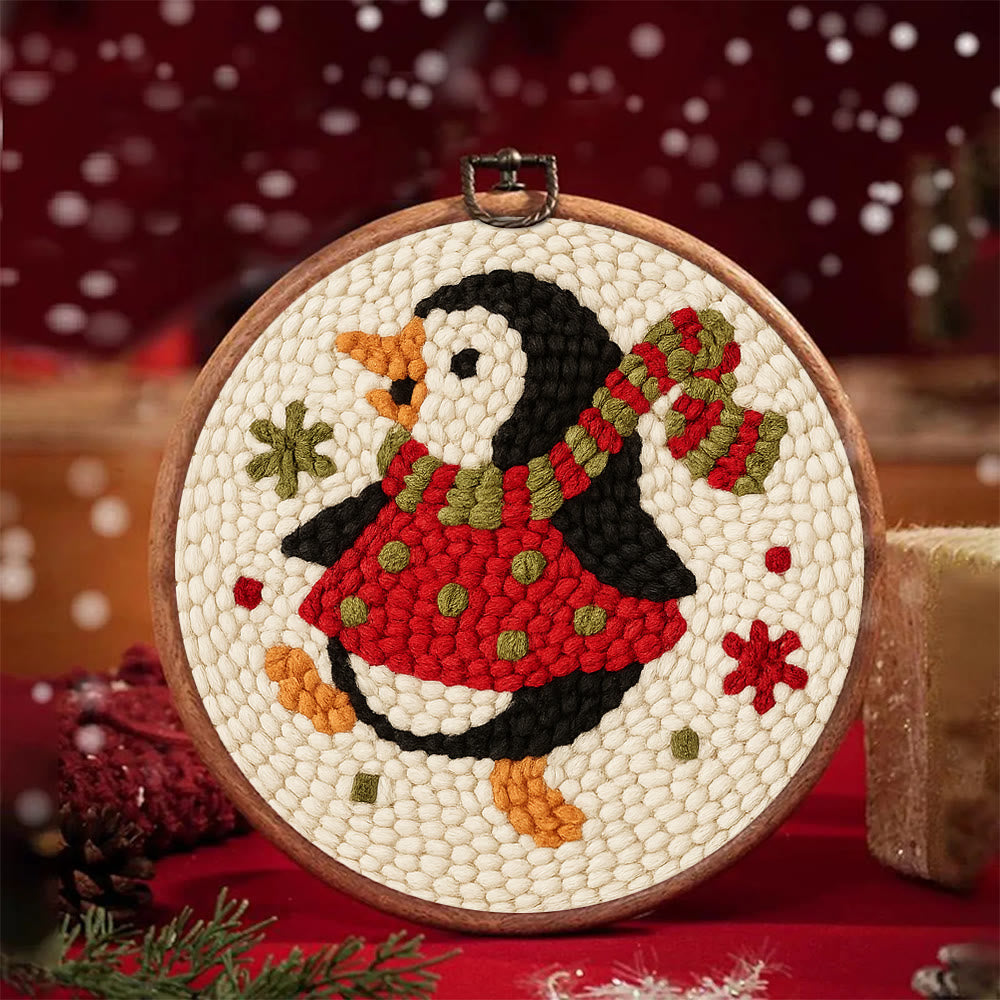  Rotating Penguin Punch Needle Kit - Christmas Wall Hanging Craft | Winter House Ornament  - image 1