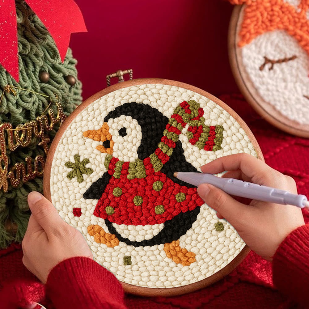  Rotating Penguin Punch Needle Kit - Christmas Wall Hanging Craft | Winter House Ornament  - image 6