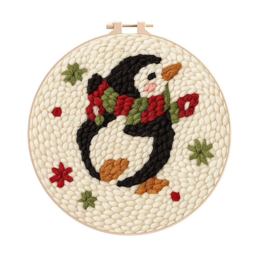 Cute Penguin Punch Needle Kit - Christmas Tree Hanging Craft | Nice Handmade Christmas Gifts For Child - 20cm*20cm - image 0
