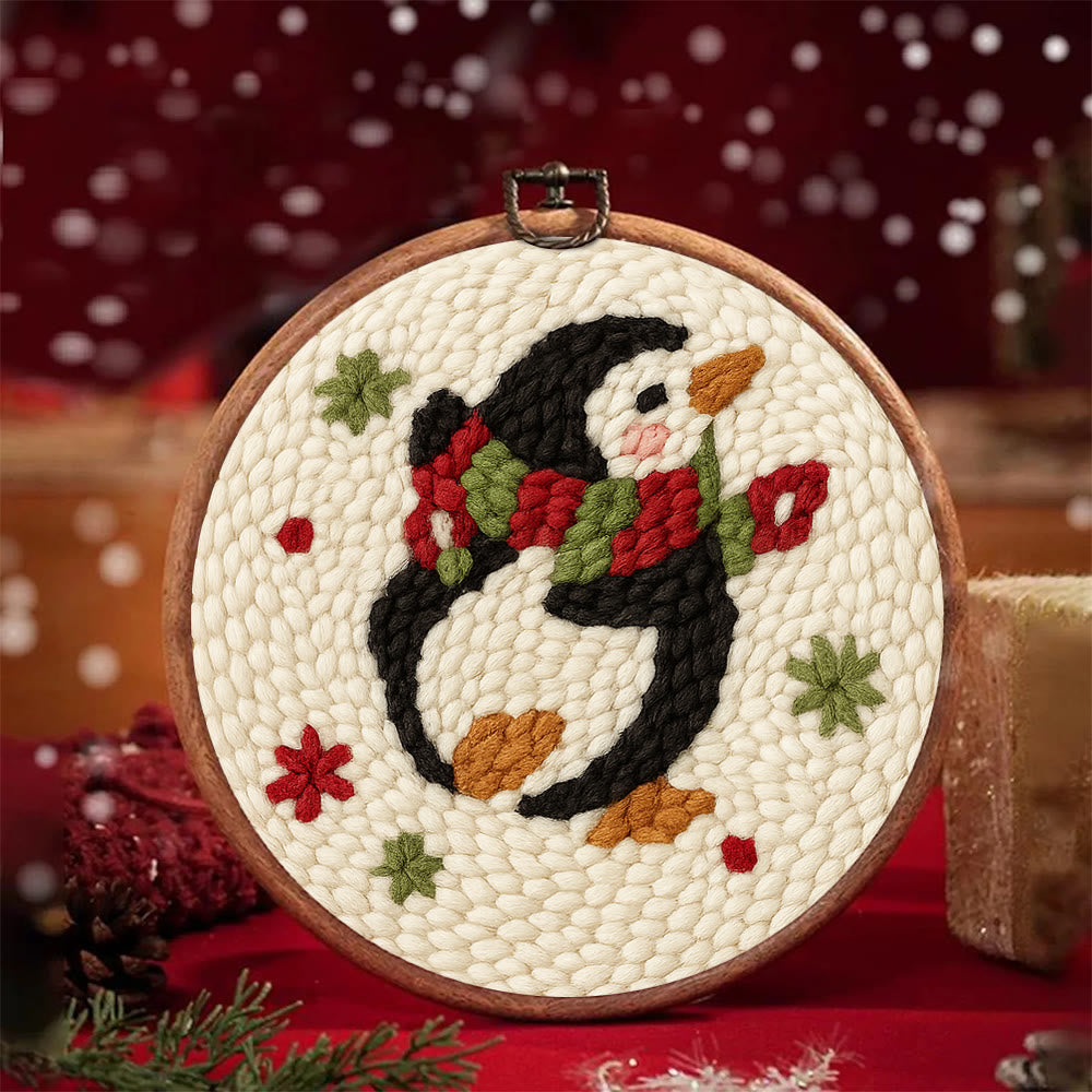 Cute Penguin Punch Needle Kit - Christmas Tree Hanging Craft | Nice Handmade Christmas Gifts For Child - image 1