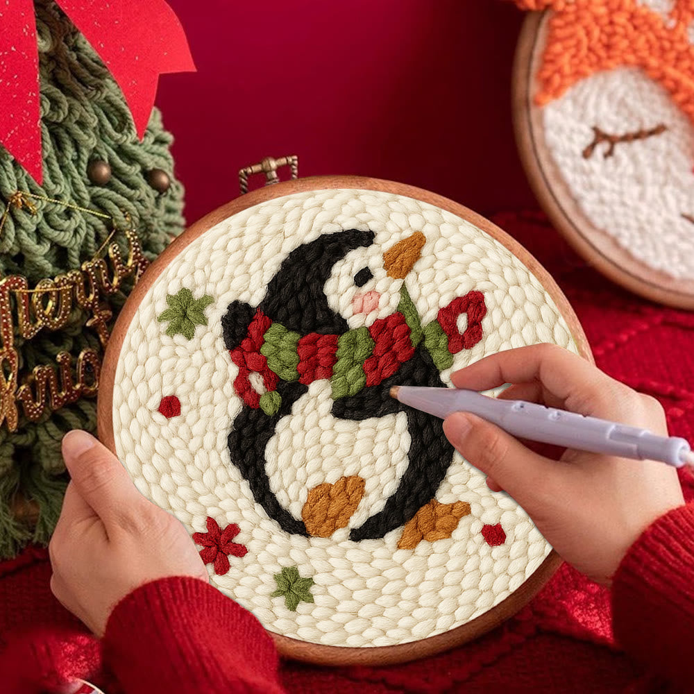 Cute Penguin Punch Needle Kit - Christmas Tree Hanging Craft | Nice Handmade Christmas Gifts For Child - image 3