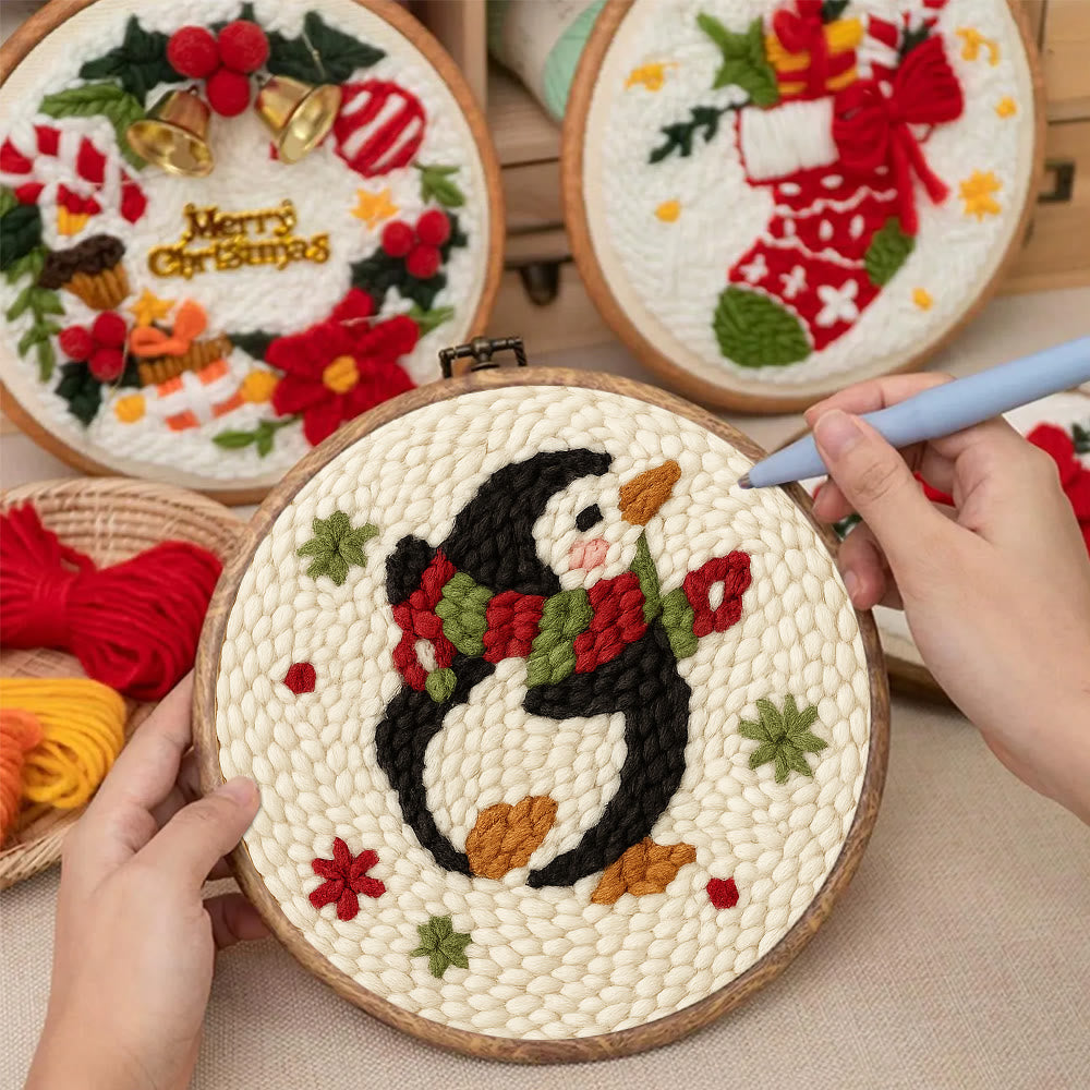 Cute Penguin Punch Needle Kit - Christmas Tree Hanging Craft | Nice Handmade Christmas Gifts For Child - image 5