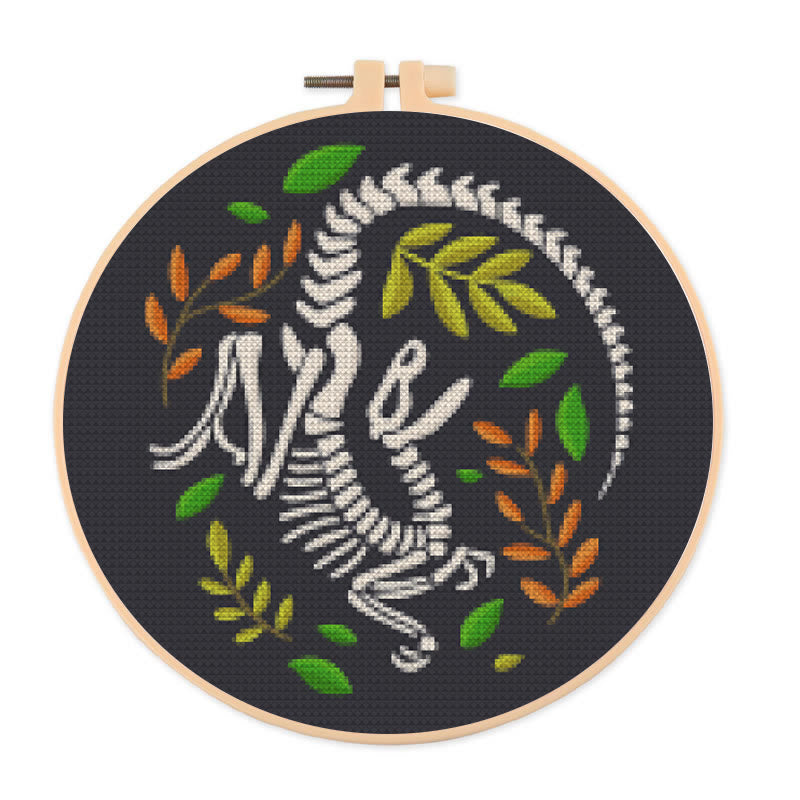 Cross Stitch Kit - Dinosaur Skeleton | Unique Wall Decor | Diy Craft For Handmade Lover - 20×20cm - image 0