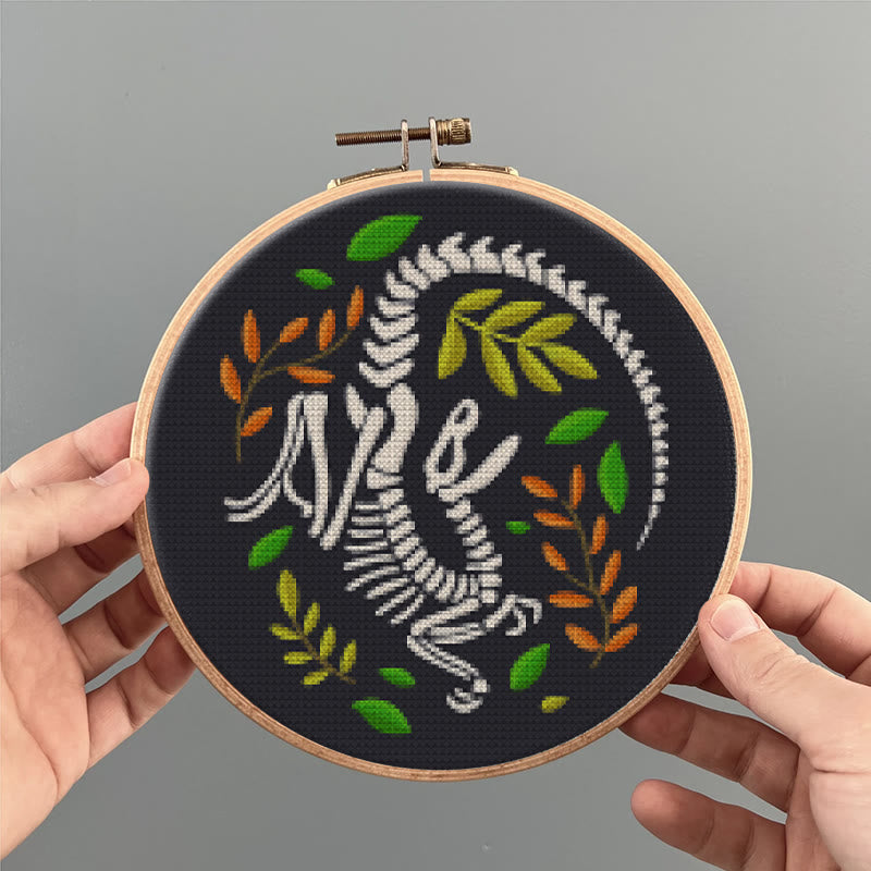 Cross Stitch Kit - Dinosaur Skeleton | Unique Wall Decor | Diy Craft For Handmade Lover - image 1