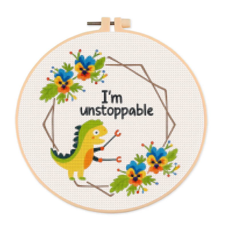 Cross Stitch Kit - Unstoppable Dinosaur | Creative Handmade Craft | Nice For Home Decor - 20×20cm - image 0