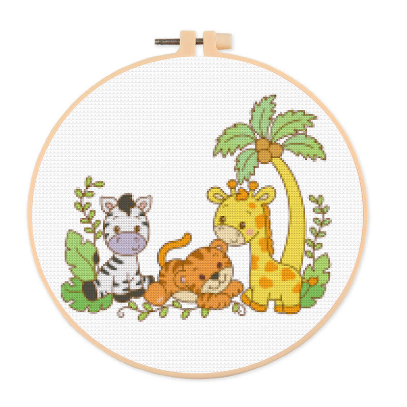  Cross Stitch Kit - Adorable Animal Party | Handicraft For Animal Lovers | Wall Hanging Needlework  - 20×20cm - image 0