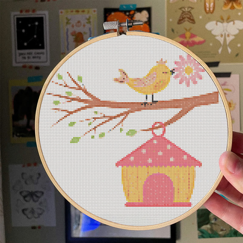  Cross Stitch Kit - Spring Birdhouse | Diy Sewing Birthday Gifts | Handmade Home Decoration - image 1