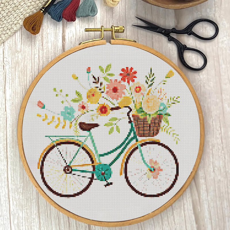  Cross Stitch Kit - Floral Bicycle | Modern Stitch Craft | Diy Home Decor - image 1