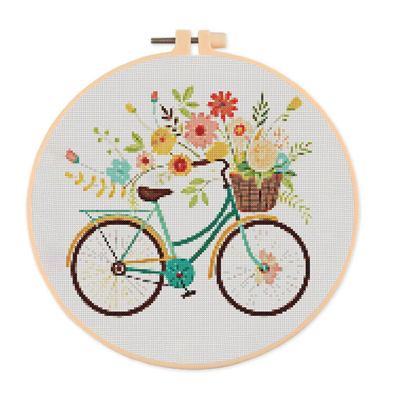  Cross Stitch Kit - Floral Bicycle | Modern Stitch Craft | Diy Home Decor - 20×20cm - image 0