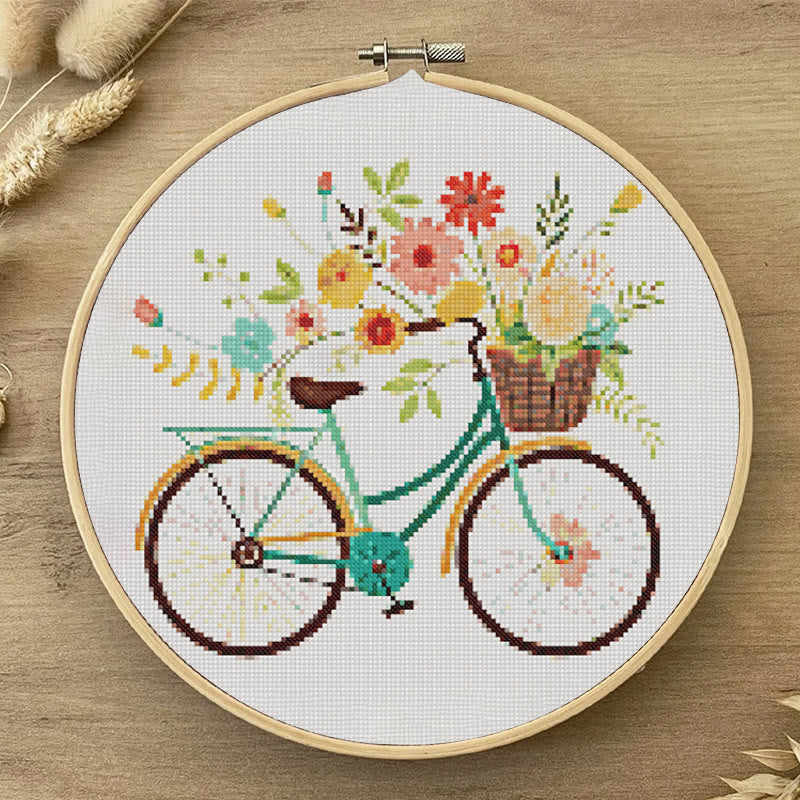  Cross Stitch Kit - Floral Bicycle | Modern Stitch Craft | Diy Home Decor - image 4